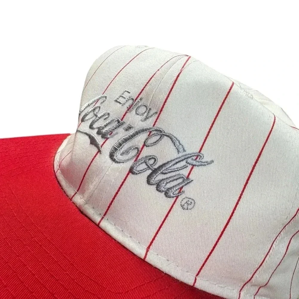 Rare HTF Vintage Coca-Cola Pinstripe SnapBack Hat w/ Silver Script